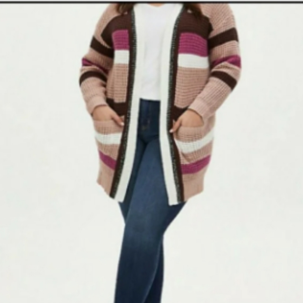 Torrid Color Block Pink Open Cardigan Size 1x - image 2